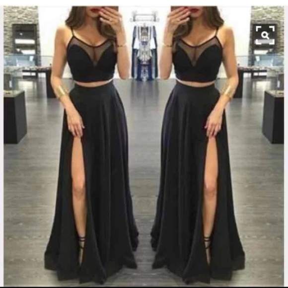Dresses & Skirts - Two-piece Black Floor Length formal/prom dress